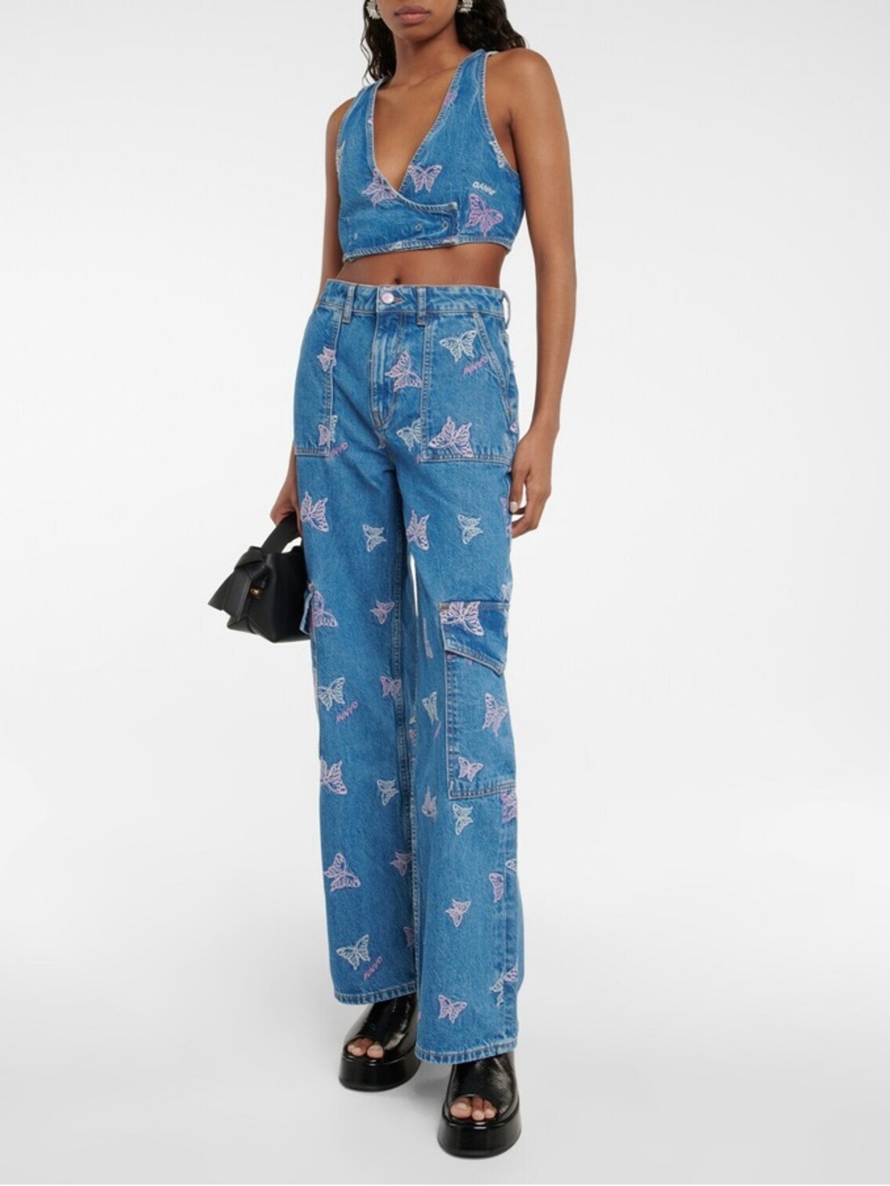NWT GANNI embroidered denim crop top & jeans